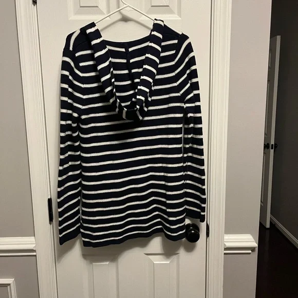 Saint Tropez West Cotton Hoodie Navy & Cream Strips Size‎ M. Heavy. Warm. Causal - Picture 6 of 8
